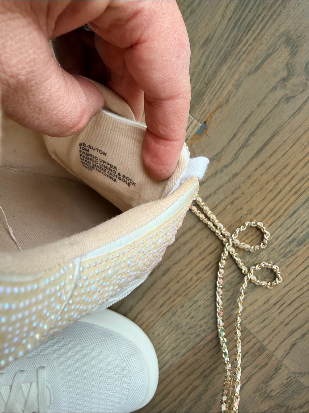 Betsy Kohnson Embellished white/ Cream Women's Lace-Up Sneakers with pearls - Picture 10 of 10
